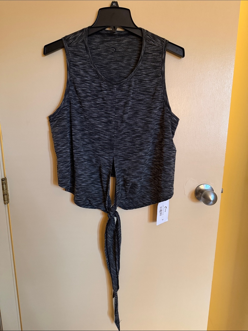 Tie-Front Sleeveless Tank Top in Heathered Charcoal